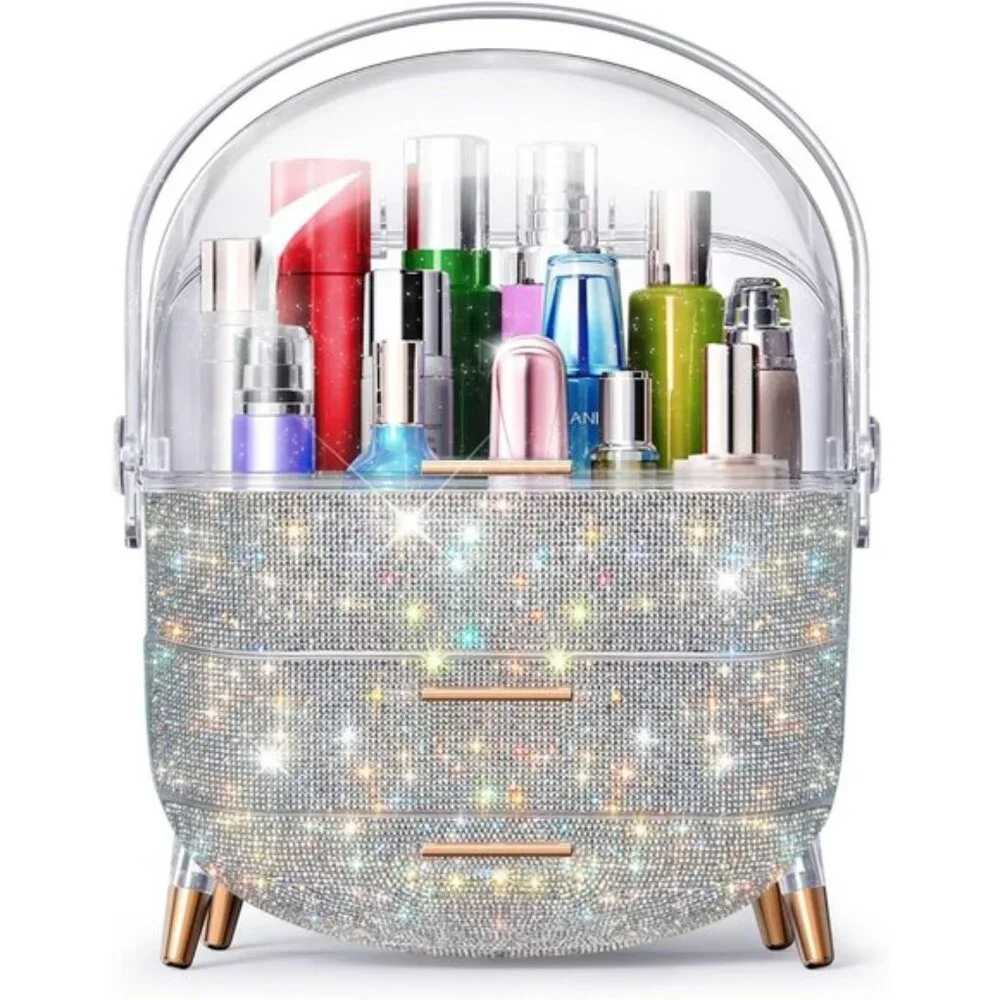New Rhinestone Makeup Organizer, Skincare & Cosmetic Display Case for Teen Girls